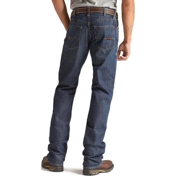 Ariat Jeans Mens 42x30 FR M4 Relaxed Low Rise Boot Cut Dark Wash Denim Work EUC - Picture 3 of 16